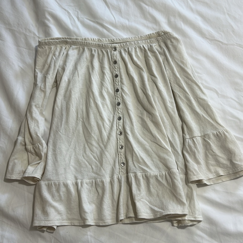 Cream off shoulder flowy top